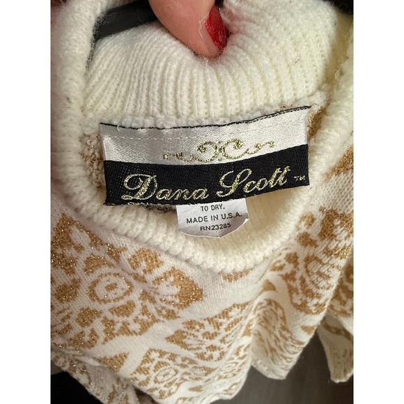 Vintage‎ cream gold Dana Scott women's Sweater m-l - Picture 4 of 11